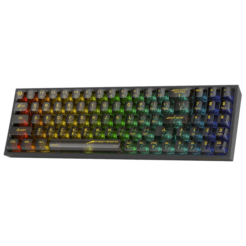 Teclado Gamer Mecânico Redragon K628CTB-RGB-PRO Pollux Pro / Inglês - Preto Transparente