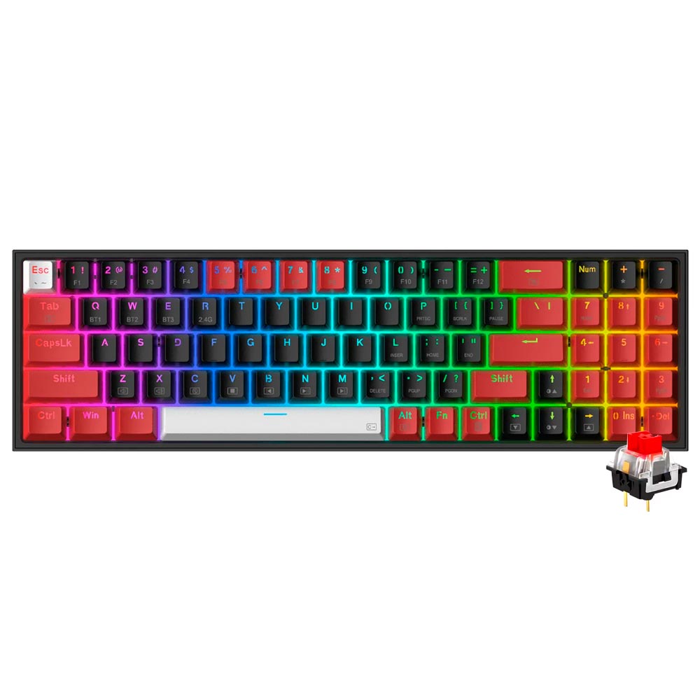 Teclado Gamer Mecânico Redragon K628RGB-PRO-BRW Pollux Pro / RED / Inglês - Preto