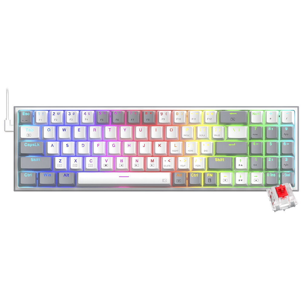 Teclado Gamer Mecânico Redragon K628WG-RGB Pollux USB / RGB / RED / Inglês - Branco / Cinza