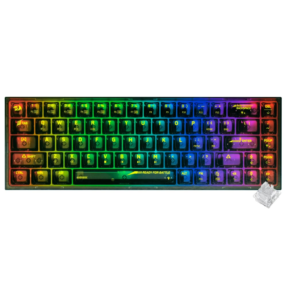 Teclado Gamer Mecânico Redragon K631CTB-RGB-PRO Castor Pro / Inglês - Preto Transparente