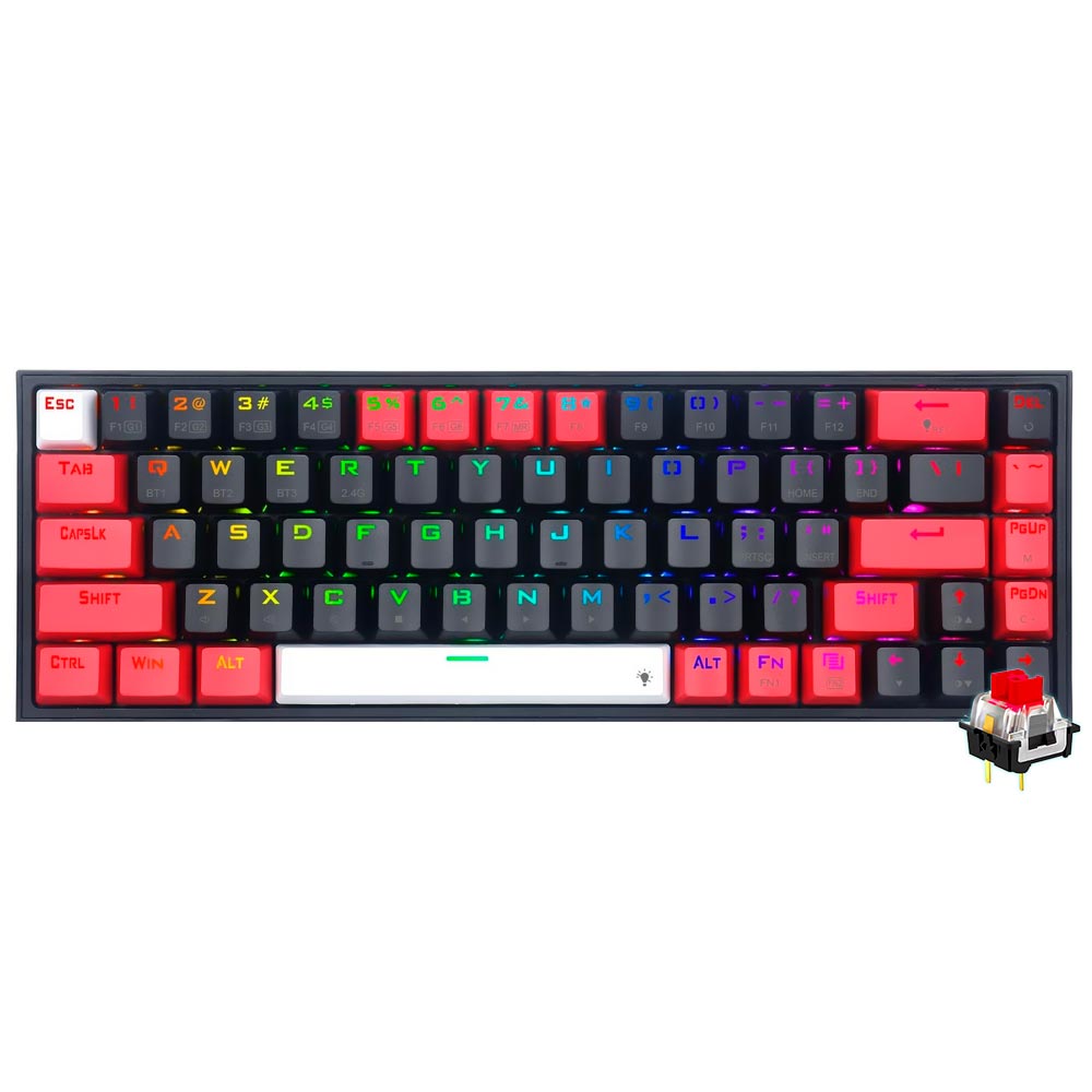 Teclado Gamer Mecânico Redragon K631RGB-PRO-BRW Castor Pro Mini Wireless / RED / Inglês - Preto