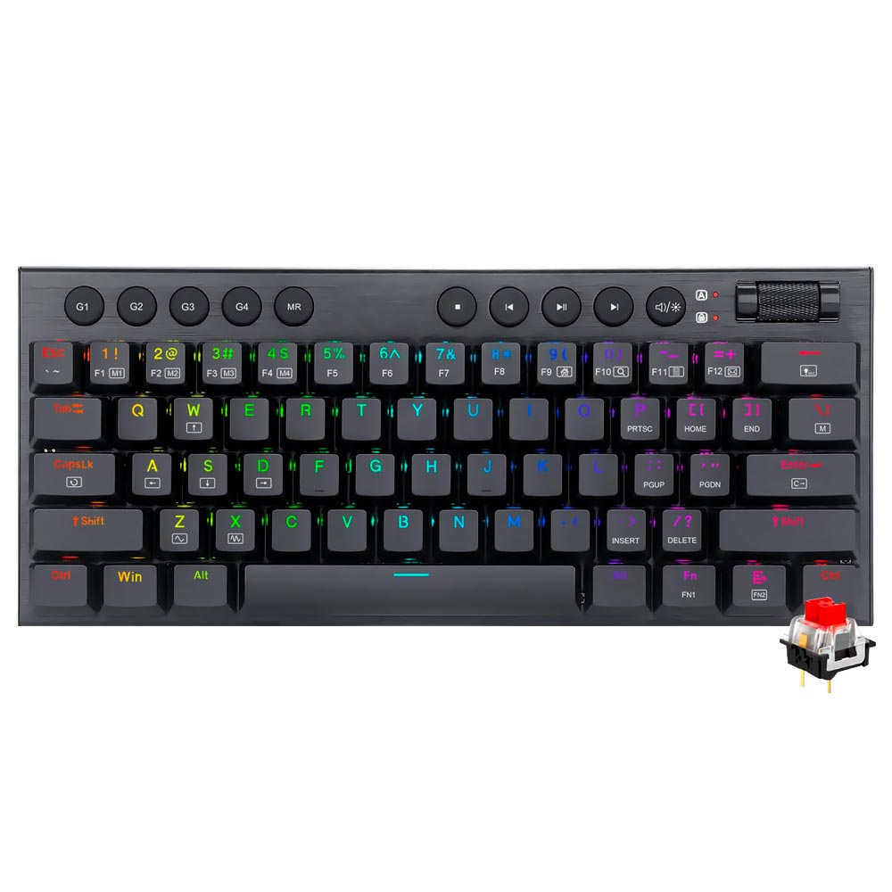 Teclado Gamer Mecânico Redragon K632-RGB Horus Mini USB / RGB / RED / Inglês - Preto