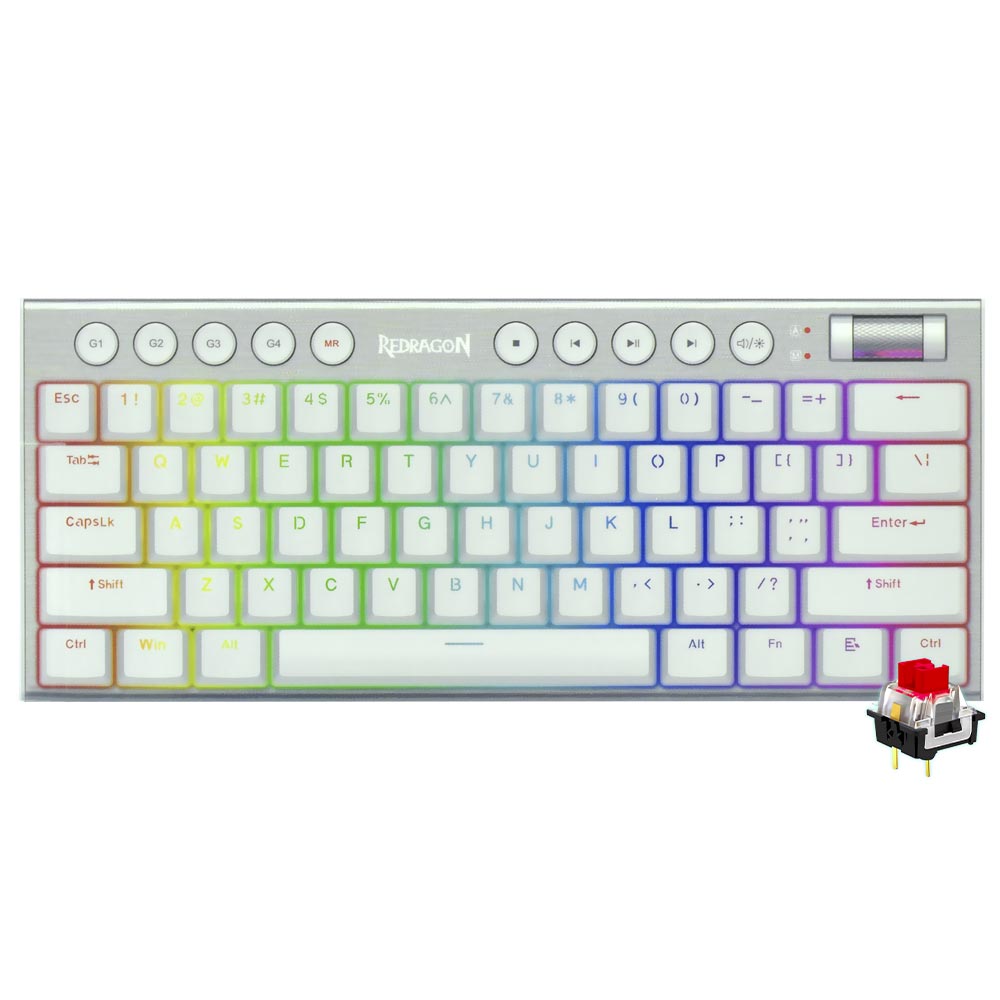 Teclado Gamer Mecânico Redragon K632W-RGB Horus Mini USB / RGB / RED / Inglês - Branco