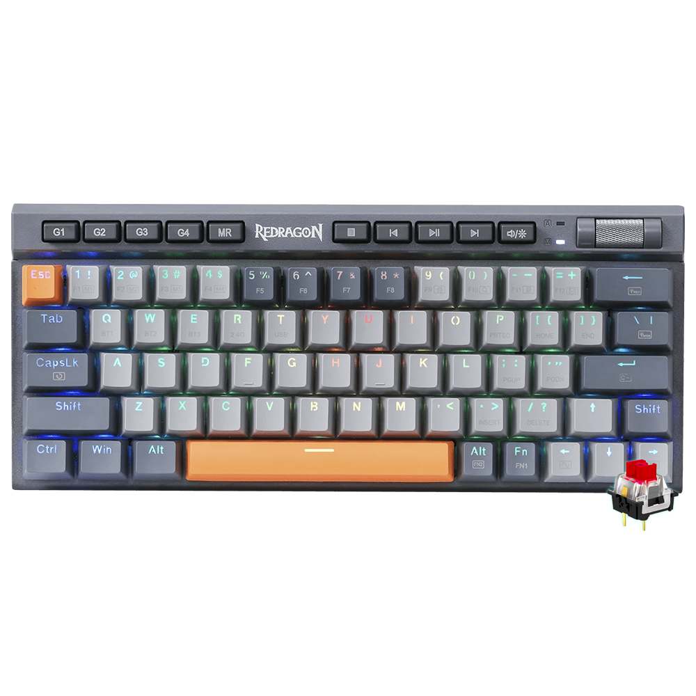 Teclado Gamer Mecanico Redragon K634GG-RGB-PRO Traric Pro Wireless / RGB / RED / Ingles - Cinza