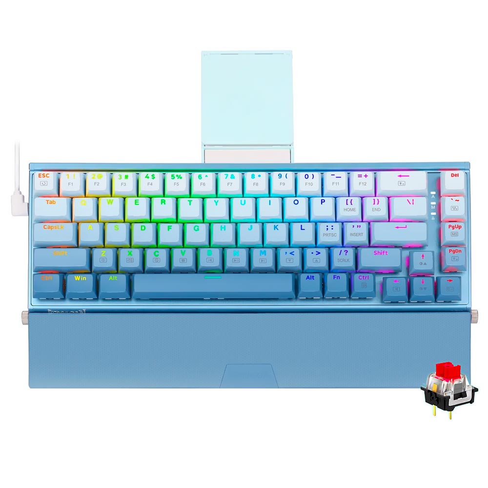 Teclado Gamer Mecânico Redragon K641B-BW-RGB Shaco USB / RGB / RED / Inglês - Azul