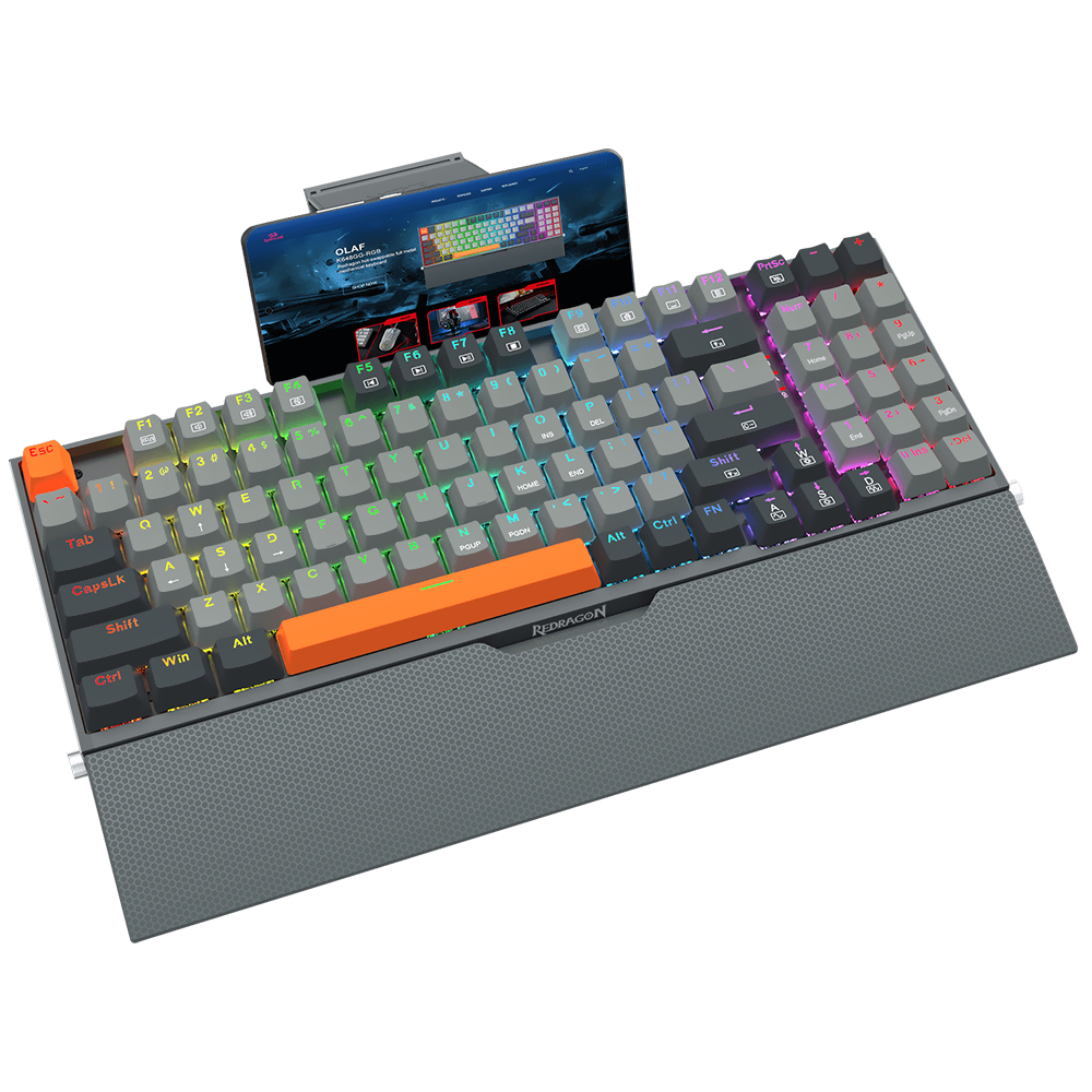 Teclado Gamer Mecânico Redragon K648GG-RGB Olaf Wireless / RGB / Red / Inglês - Cinza