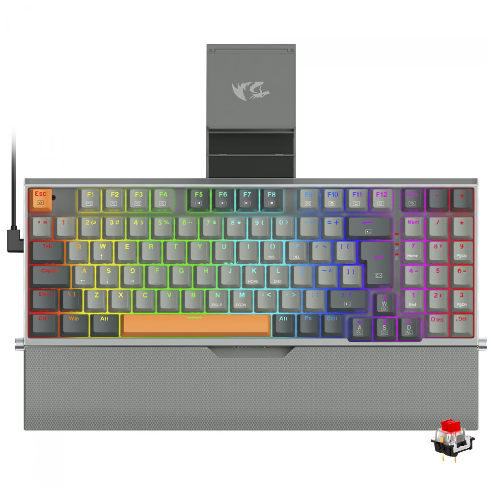 Teclado Gamer Mecânico Redragon K648GG-RGB Olaf Wireless / RGB / Red / Inglês - Cinza