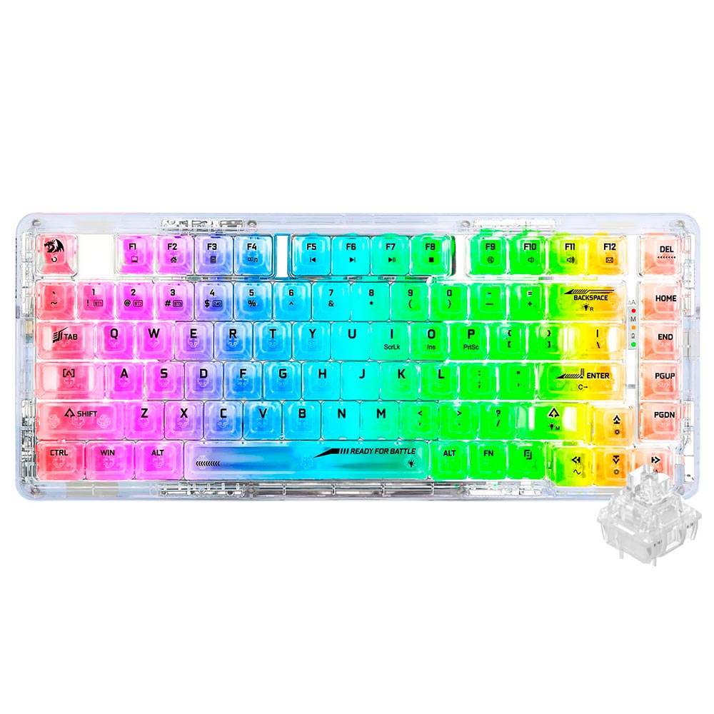 Teclado Gamer Mecânico Redragon K649CT-RGB-PRO ELF Pro Wireless / Inglês - Transparente