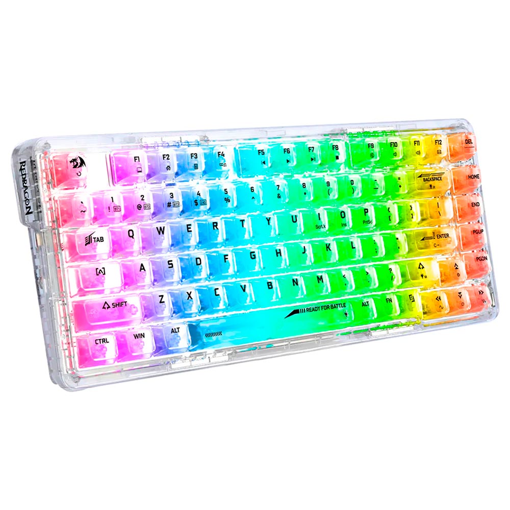 Teclado Gamer Mecânico Redragon K649CT-RGB-PRO ELF Pro Wireless / Inglês - Transparente