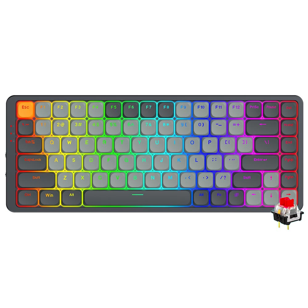 Teclado Gamer Mecânico Redragon K652GG-RGB-PRO Azure Wireless / RED / Inglês - Cinza