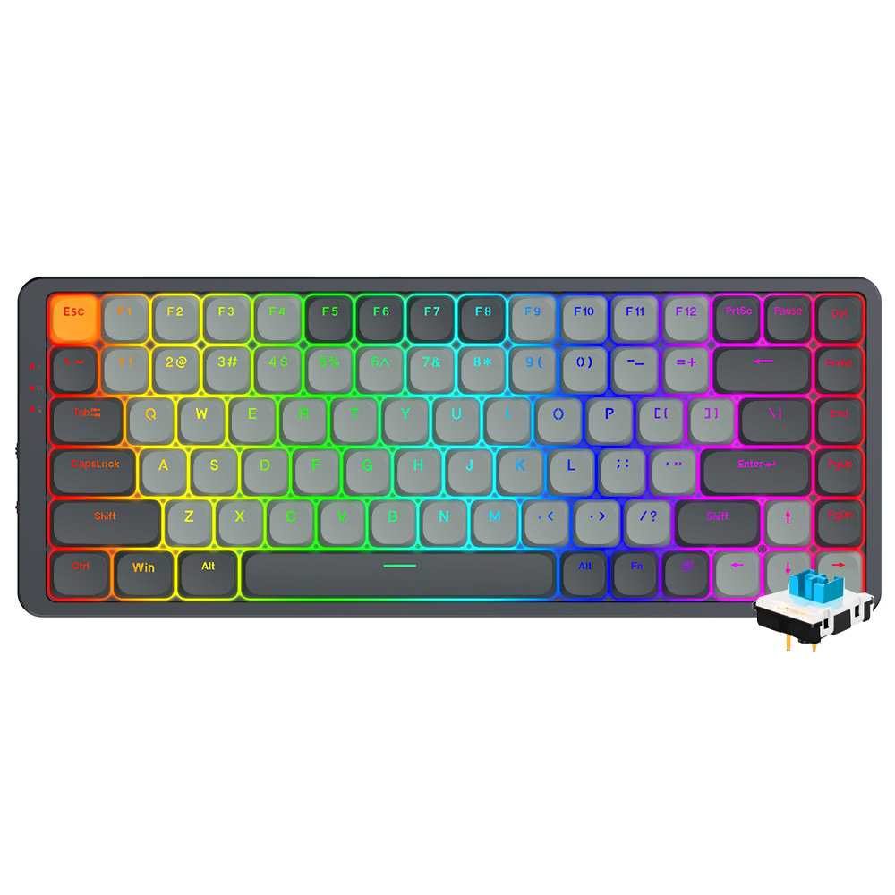 Teclado Gamer Mecânico Redragon K652GG-RGB-PRO Azure Wireless / RGB / Blue / Inglês - Cinza