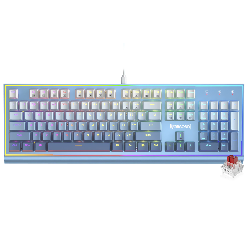 Teclado Gamer Mecânico Redragon K654GWB-RGB Bluesiren USB / RGB / Red / Inglês - Azul