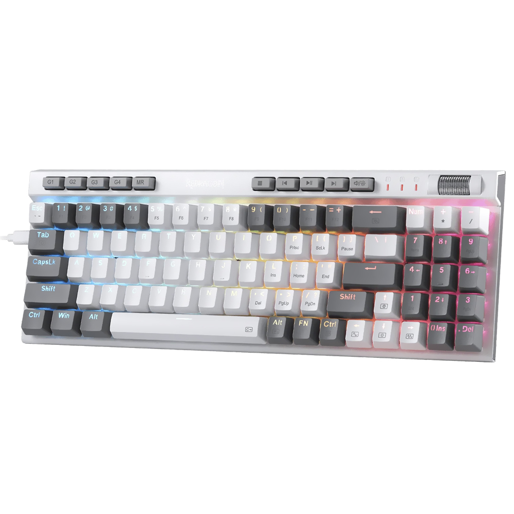 Teclado Gamer Mecânico Redragon K655WG-RGB Magic Wand SE USB / RGB / Red / Inglês - Branco / Cinza