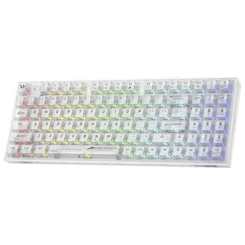 Teclado Gamer Mecânico Redragon K658CT-RGB-PRO Irelia Pro Wireless / RGB / Inglês - Transparente