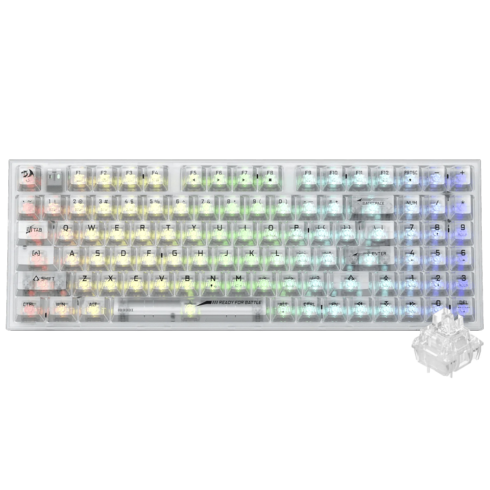 Teclado Gamer Mecânico Redragon K658CT-RGB-PRO Irelia Pro Wireless / RGB / Inglês - Transparente