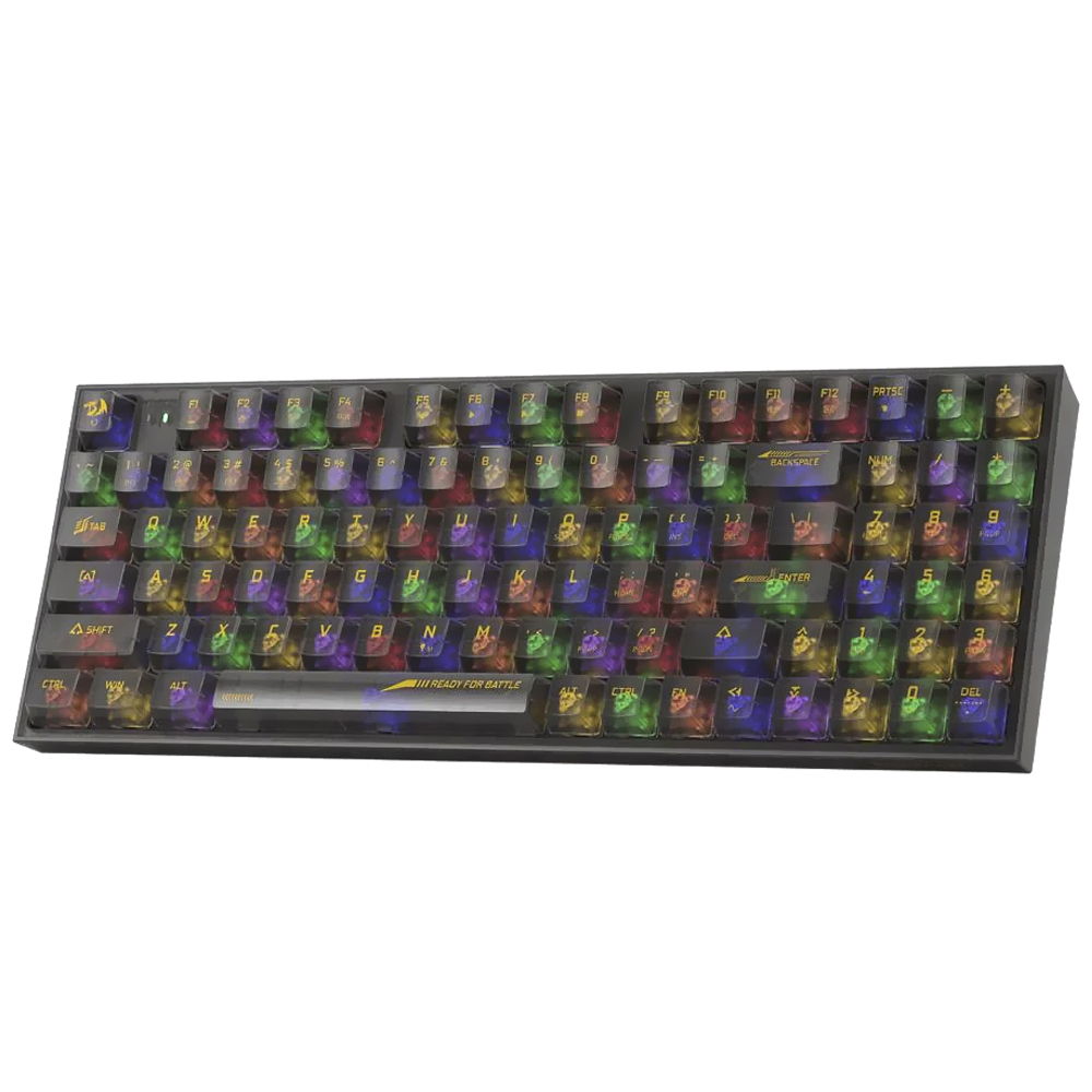 Teclado Gamer Mecânico Redragon K658CTB-RGB-PRO Irelia Pro Wireless / RGB / Inglês - Preto Transparente