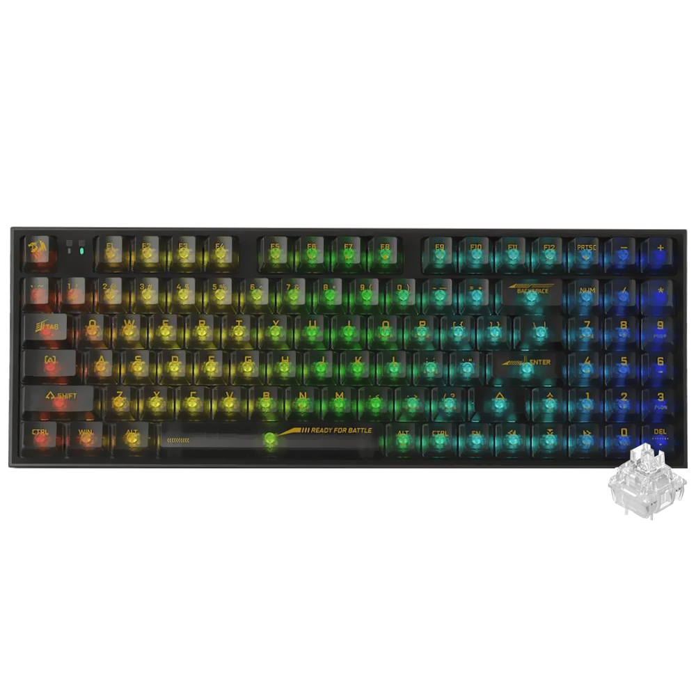 Teclado Gamer Mecânico Redragon K658CTB-RGB-PRO Irelia Pro Wireless / RGB / Inglês - Preto Transparente