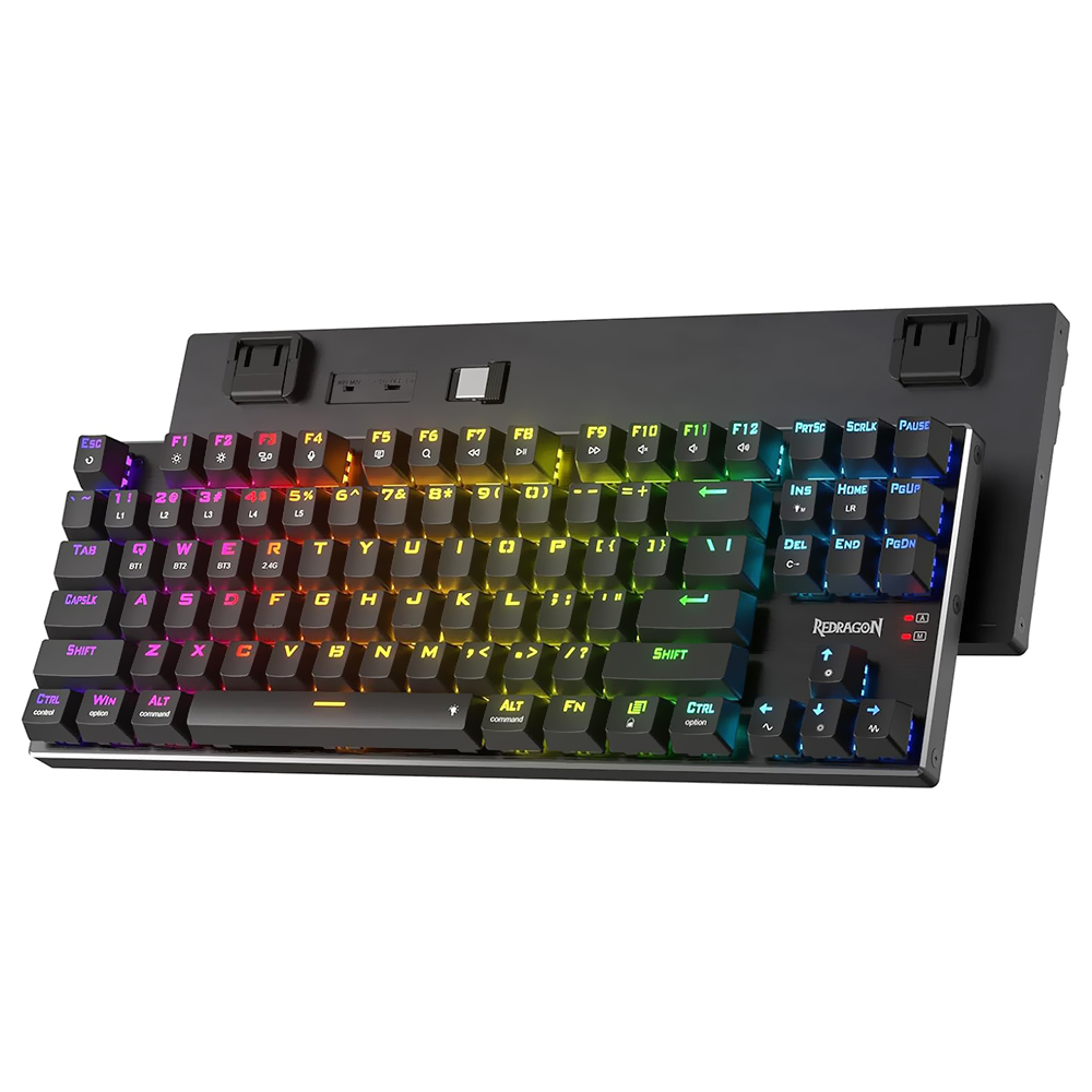 Teclado Gamer Mecânico Redragon K660RGB-PRO Dharma Pro TKL Wireless / RGB / RED / Inglês - Preto
