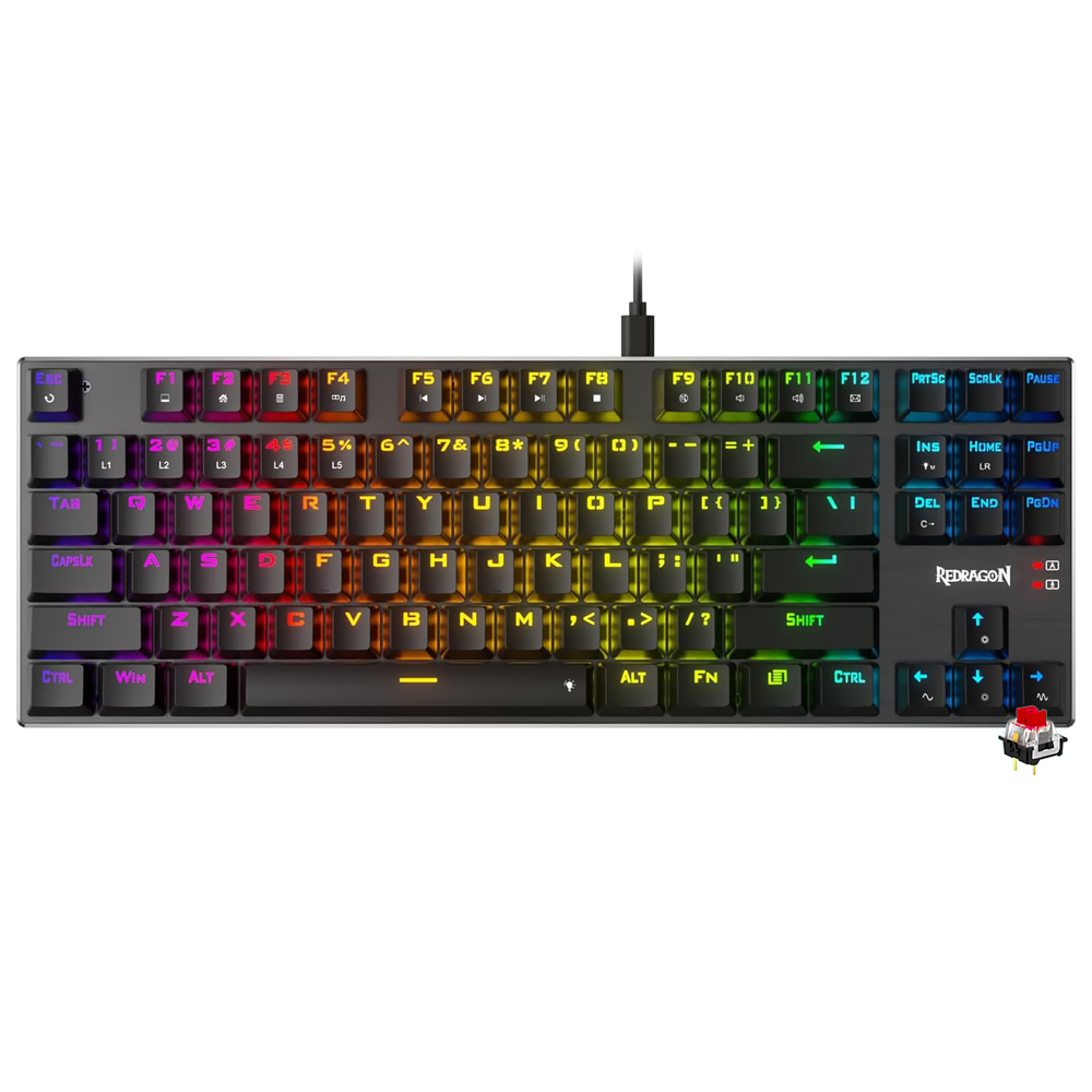 Teclado Gamer Mecânico Redragon K660RGB-PRO Dharma Pro TKL Wireless / RGB / RED / Inglês - Preto