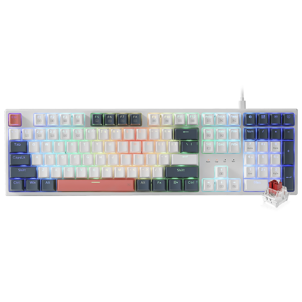 Teclado Gamer Mecânico Redragon K668WBO-RGB Trundle USB / RGB / Red / Inglês - Branco