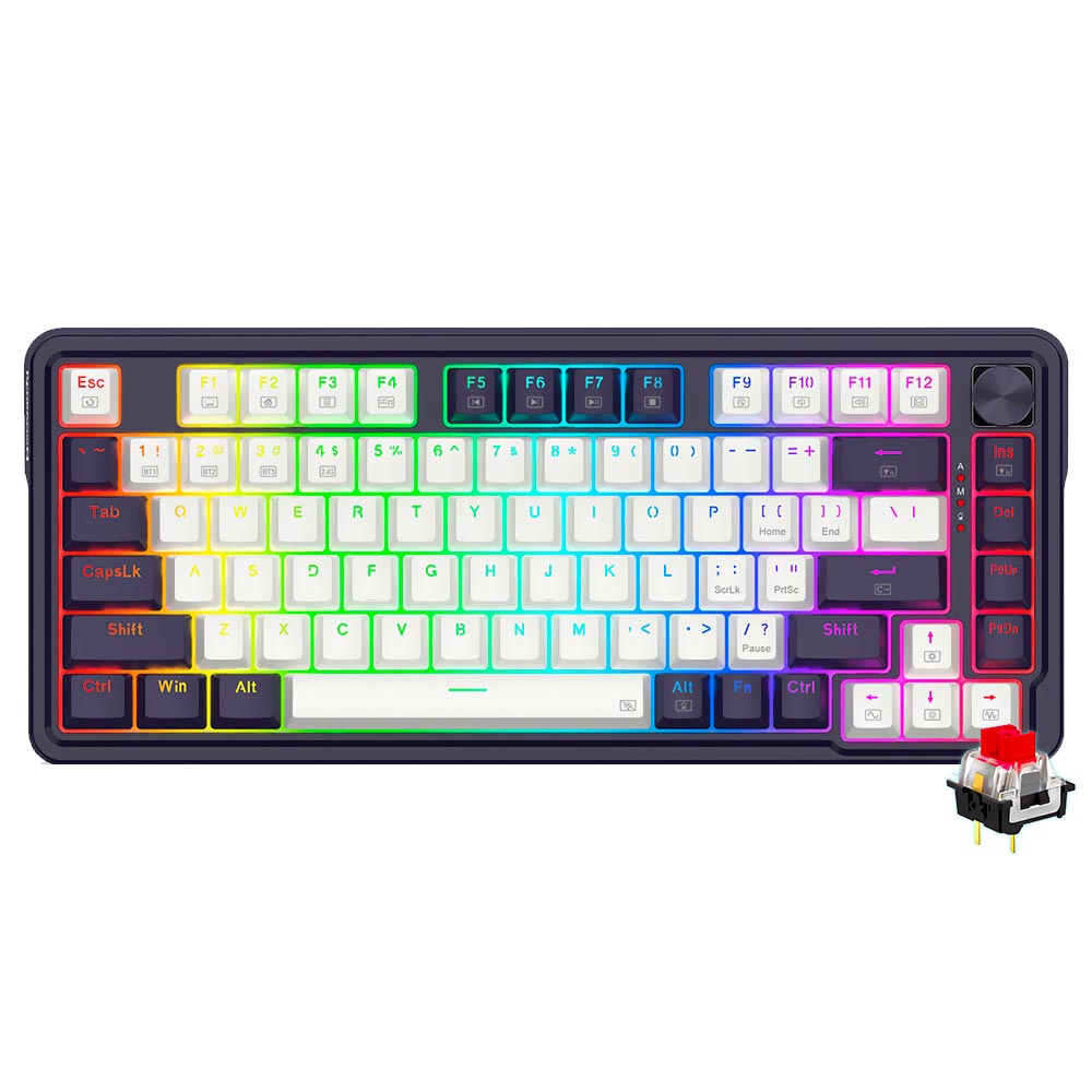 Teclado Gamer Mecânico Redragon K673WB-RGB-PRO UCAL Pro Mini Wireless / RED / Inglês - Roxo / Branco