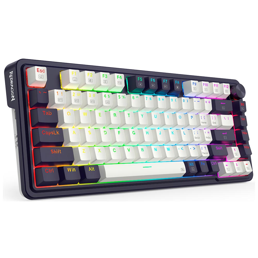 Teclado Gamer Mecânico Redragon K673WB-RGB-PRO UCAL Pro Mini Wireless / RED / Inglês - Roxo / Branco