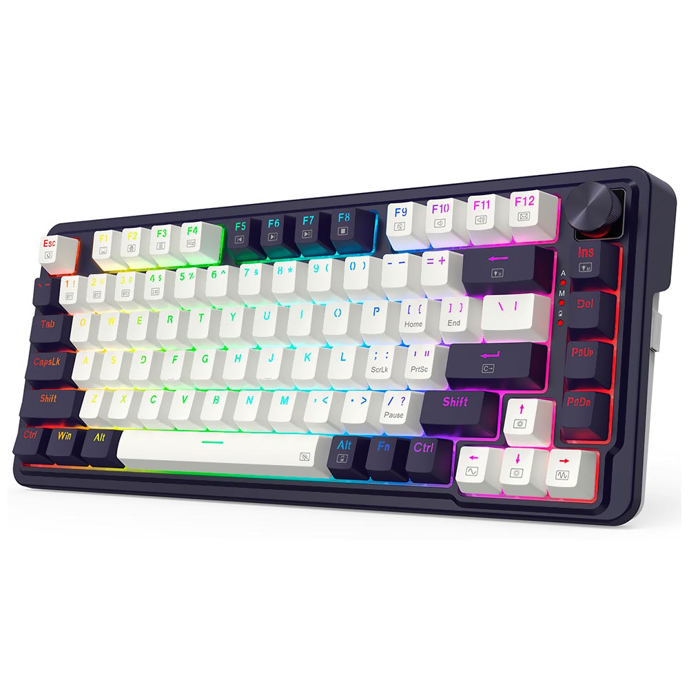 Teclado Gamer Mecânico Redragon K673WB-RGB-PRO UCAL Pro Mini Wireless / RED / Inglês - Roxo / Branco