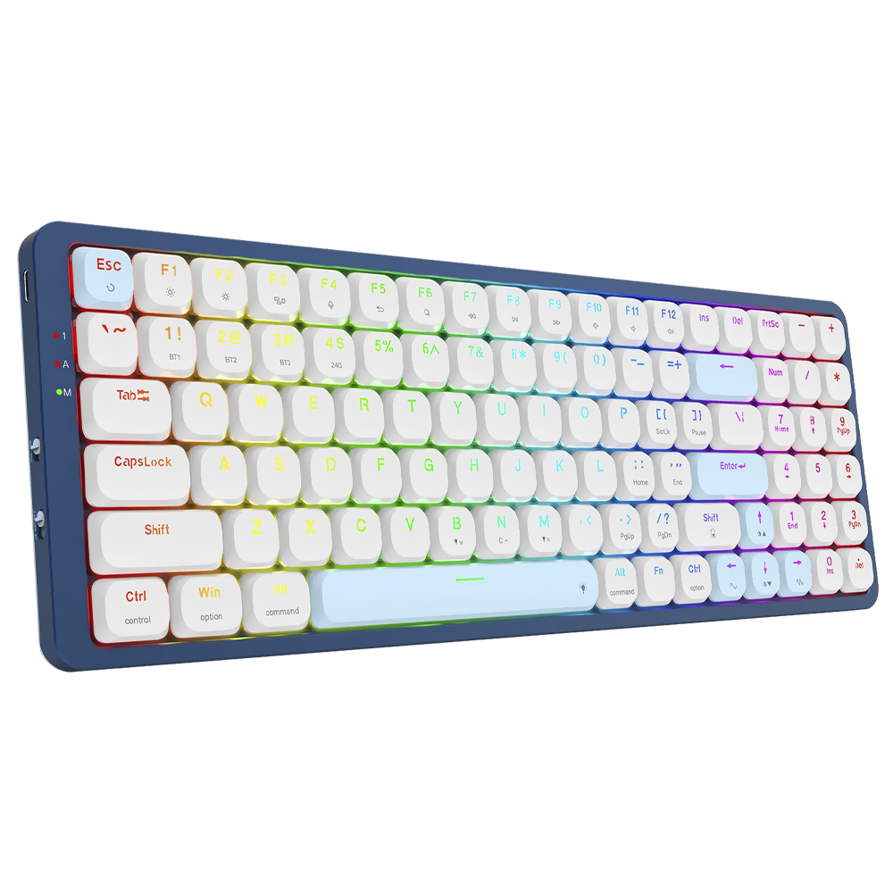 Teclado Gamer Mecânico Redragon K684WB-RGB-PRO Eva Pro Wireless / RGB / Inglês - Branco / Azul