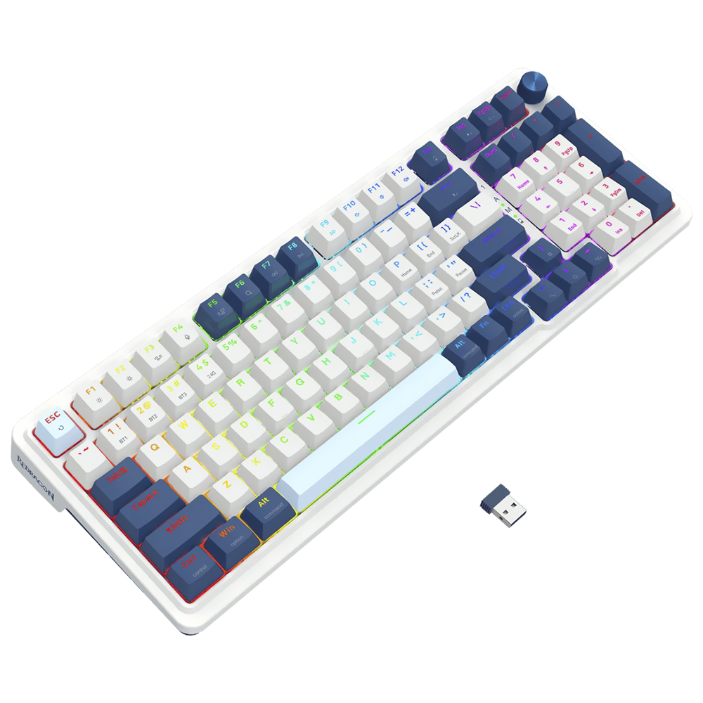 Teclado Gamer Mecânico Redragon K686WB-RGB-PRO Eisa Wireless / RGB / RED / Inglês - Branco / Azul