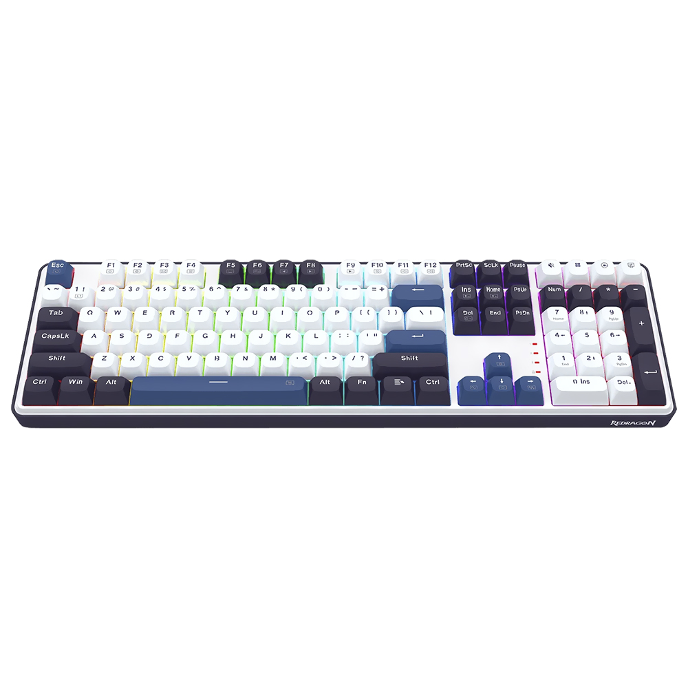 Teclado Gamer Mecânico Redragon K689WBB-RGB Wyvern USB / RGB / Inglês - Branco / Preto