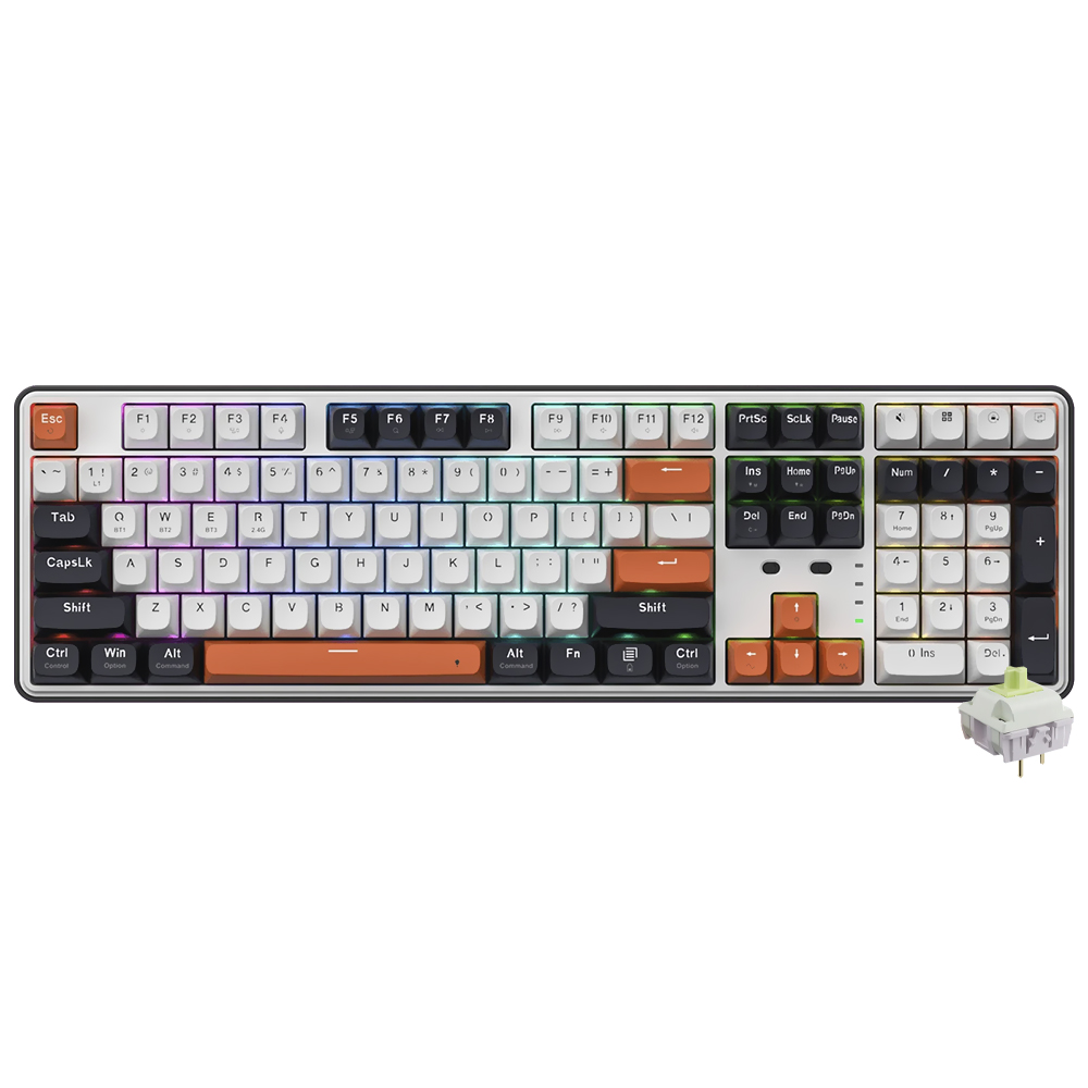 Teclado Gamer Mecânico Redragon K689WBO-RGB-PRO Wyvern Pro Wireless / RGB / Inglês - Branco / Preto