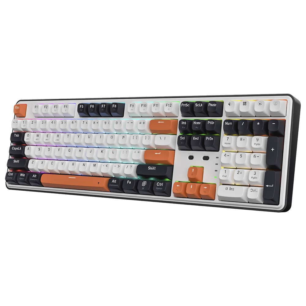 Teclado Gamer Mecânico Redragon K689WBO-RGB-PRO Wyvern Pro Wireless / RGB / Inglês - Branco / Preto