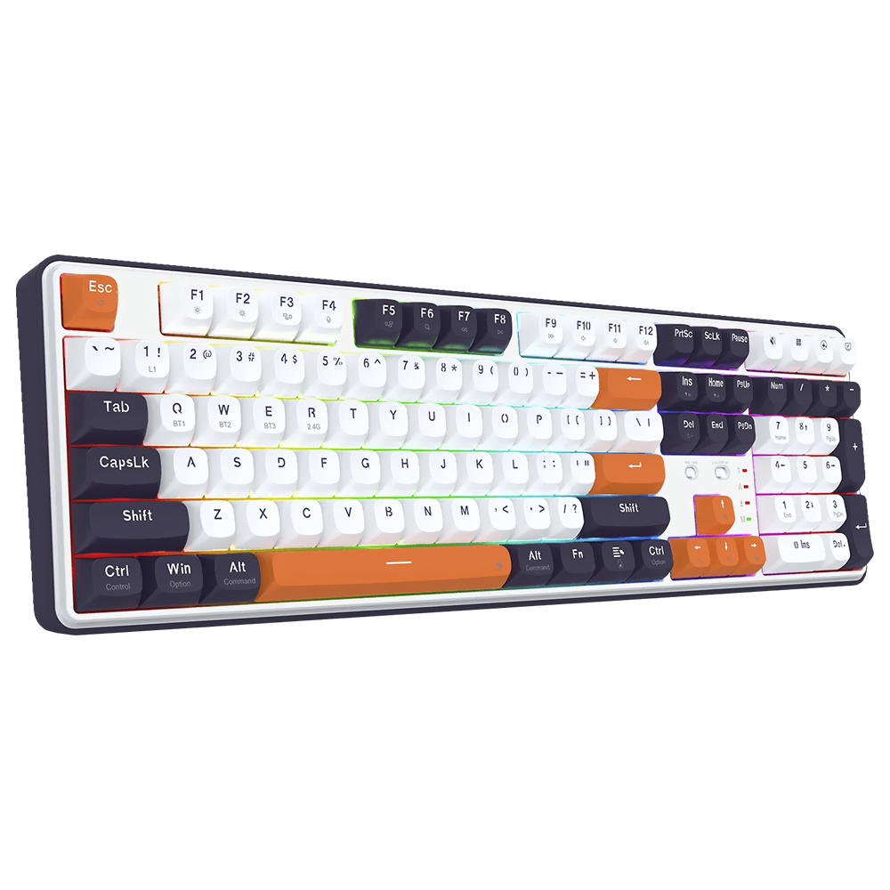 Teclado Gamer Mecânico Redragon K689WBO-RGB-PRO Wyvern Pro Wireless / RGB / Inglês - Branco / Preto