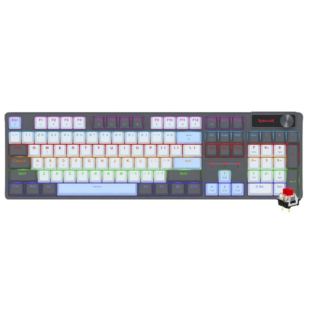Teclado Gamer Mecanico Redragon K718GB-R Caesura USB / LED Rainbow / Ingles - Preto / Cinza