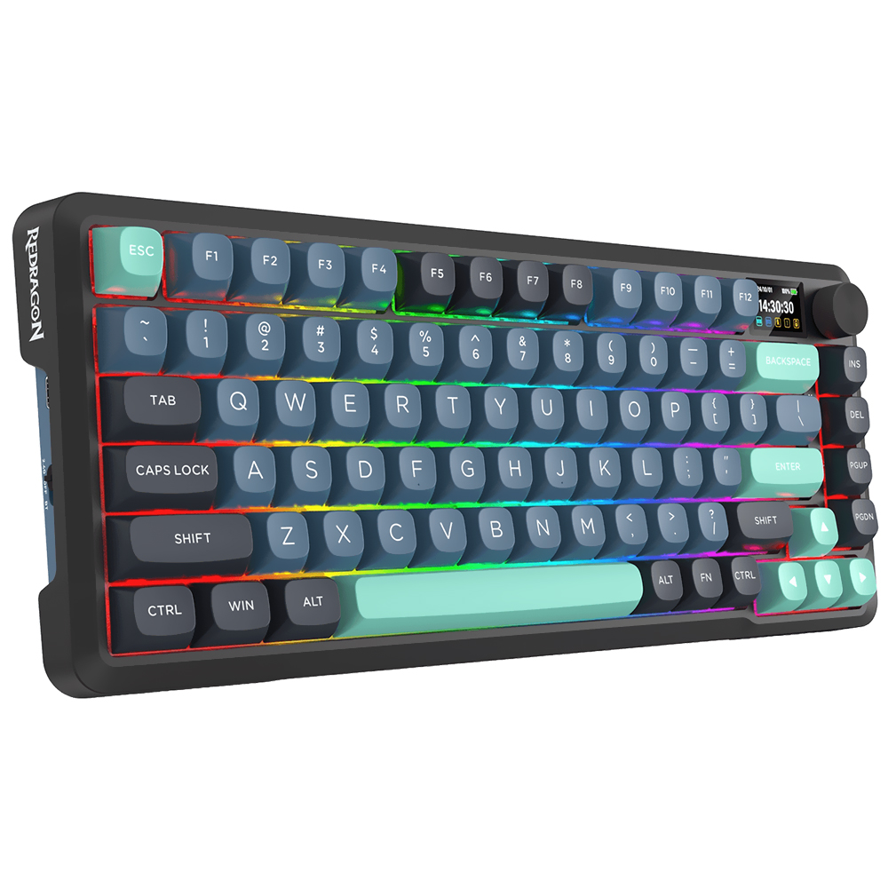 Teclado Gamer Mecânico Redragon K724GBG-RGB-PRO Behemoth Pro Wireless / RGB / Inglês - Preto