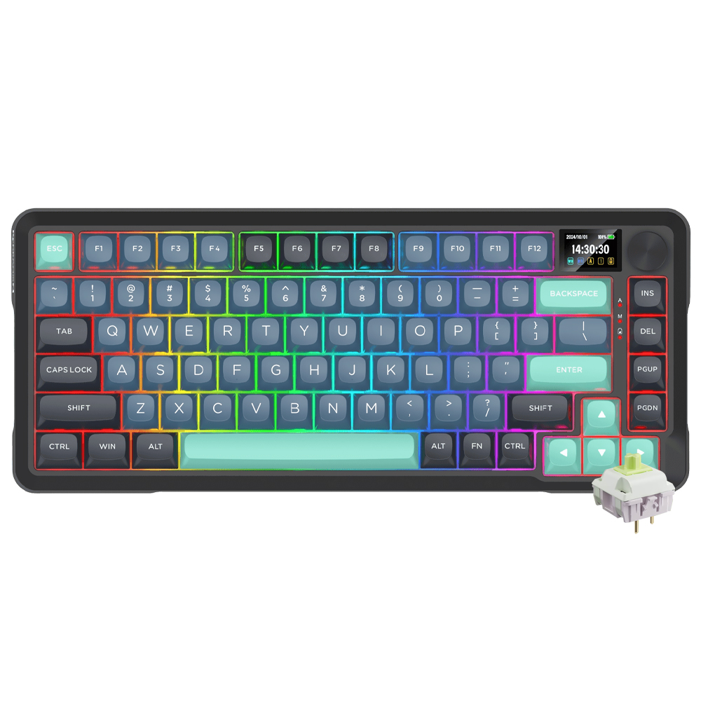 Teclado Gamer Mecânico Redragon K724GBG-RGB-PRO Behemoth Pro Wireless / RGB / Inglês - Preto