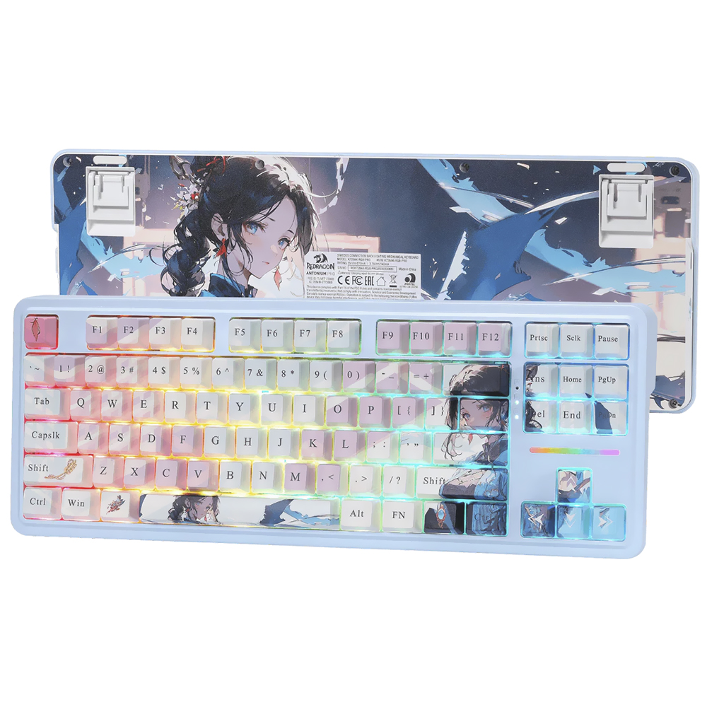 Teclado Gamer Mecânico Redragon K728AK-RGB-PRO Antonium Pro Wireless / RGB / Inglês - Azul