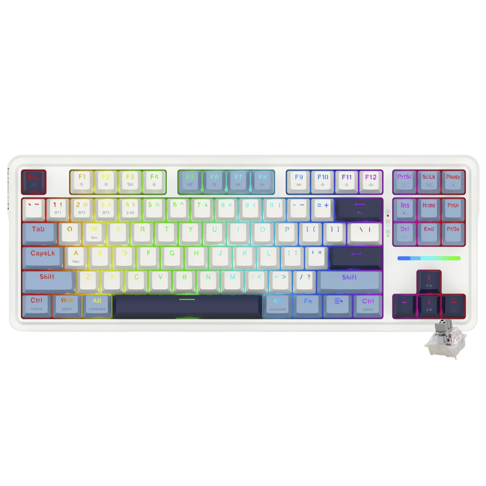 Teclado Gamer Mecânico Redragon K728WBB-RGB-PRO Antonium Pro Wireless / RGB / Inglês - Branco