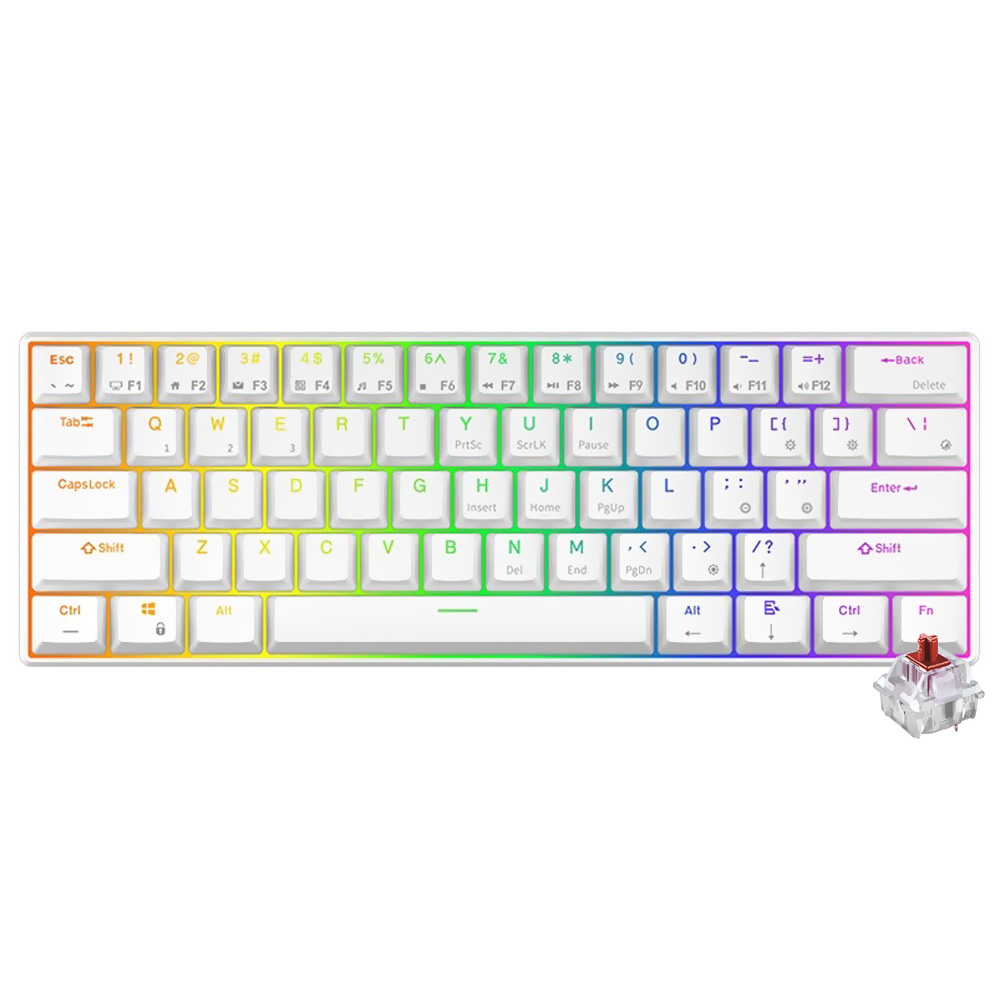 Teclado Gamer Mecânico Royal Kludge Mini RK61 Wireless / RGB / RED / Inglês - Branco