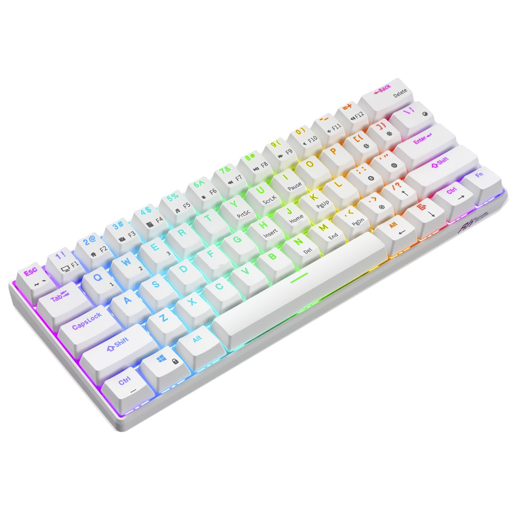 Teclado Gamer Mecânico Royal Kludge Mini RK61 Wireless / RGB / RED / Inglês - Branco