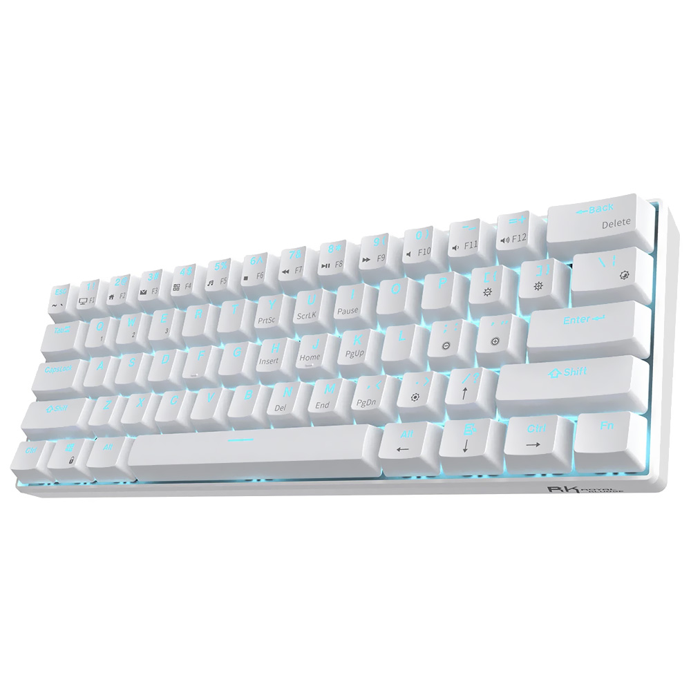 Teclado Gamer Mecânico Royal Kludge Mini RK61 Wireless / RGB / RED / Inglês - Branco