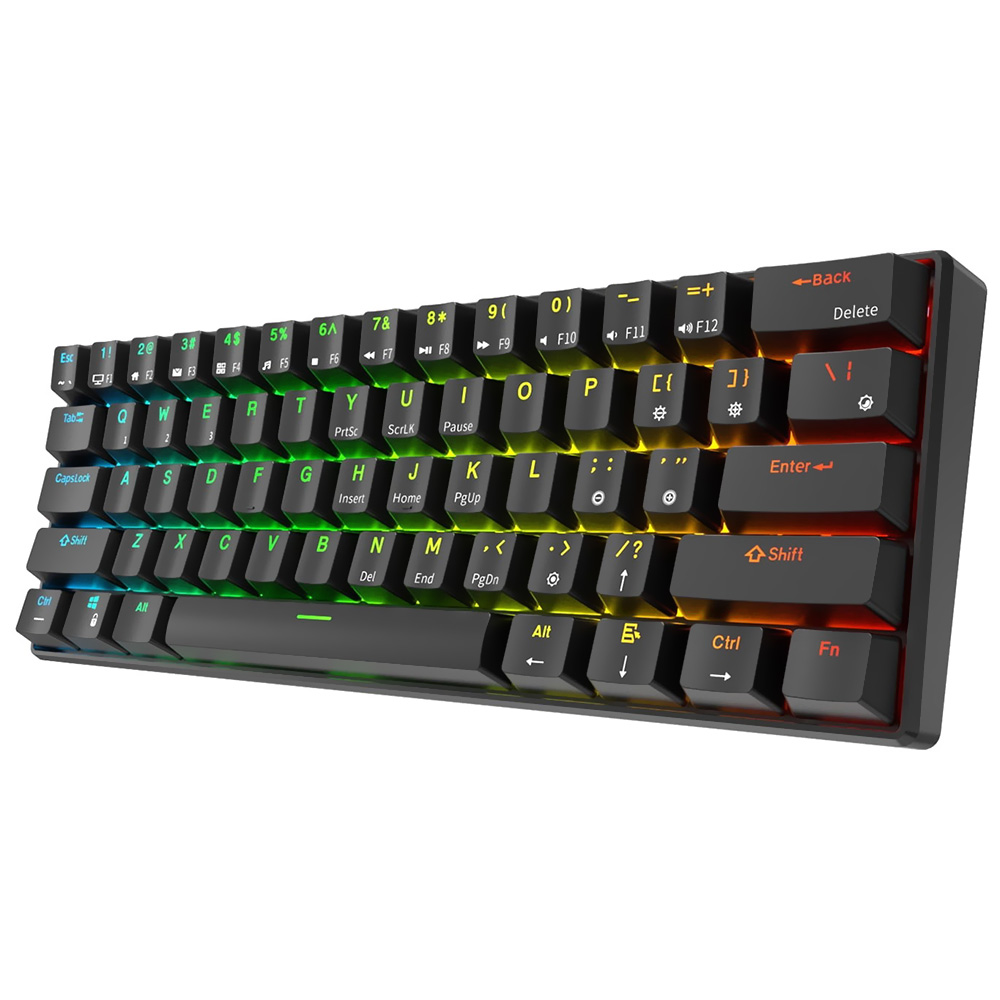 Teclado Gamer Mecânico Royal Kludge Mini RK61 Wireless / RGB / RED / Inglês - Preto