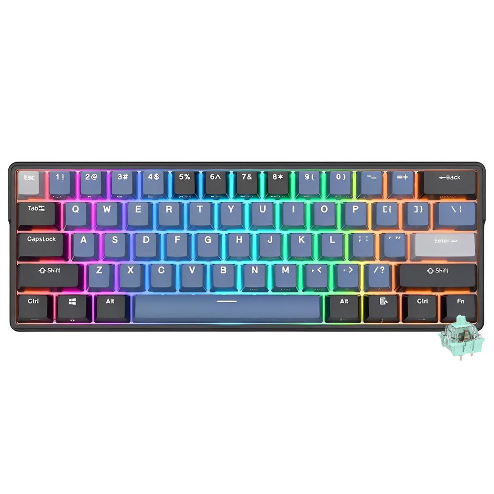 Teclado Gamer Mecânico Royal Kludge Mini RK61Plus Wireless / RGB / Sky Cyan / Inglês - Indigo