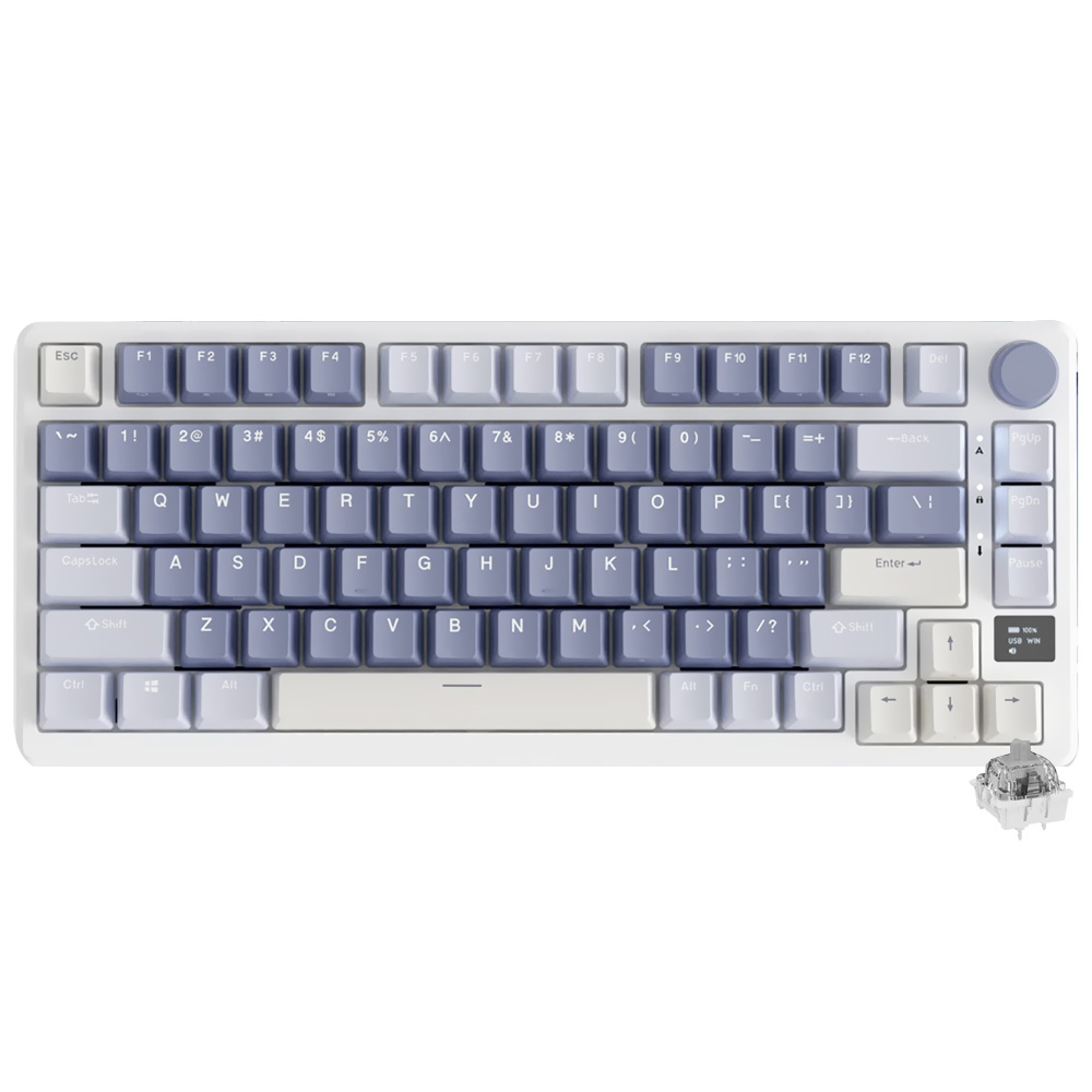 Teclado Gamer Mecânico Royal Kludge RK-M75 Wireless / RGB / Silver / Inglês - Ocean Azul