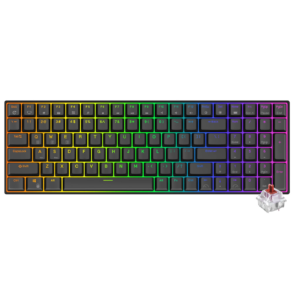 Teclado Gamer Mecânico Royal Kludge RK100 Wireless / RGB / RED / Inglês - Preto