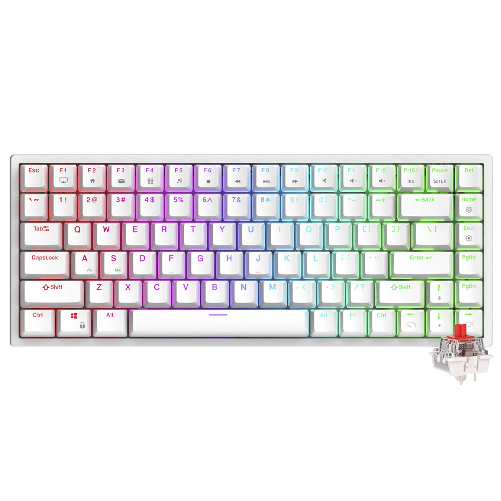 Teclado Gamer Mecânico Royal Kludge RK84 Wireless / RGB / RED / Inglês - Branco