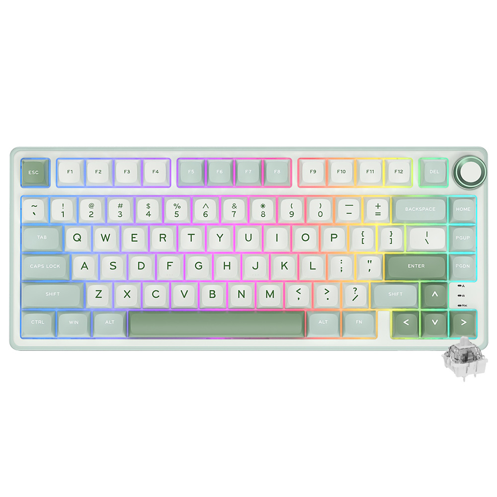 Teclado Gamer Mecânico Royal Kludge RKR75 USB / RGB / Silver / Inglês - Sky Cyan