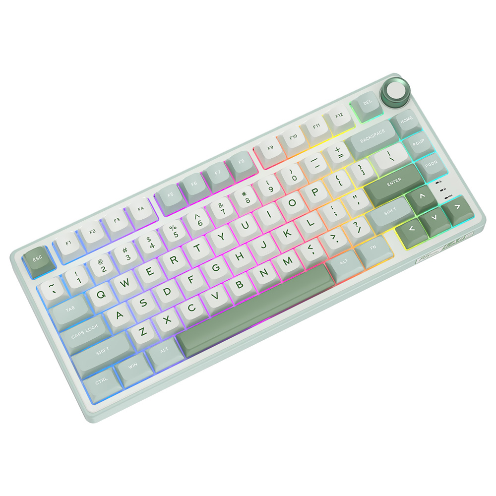Teclado Gamer Mecânico Royal Kludge RKR75 USB / RGB / Silver / Inglês - Sky Cyan