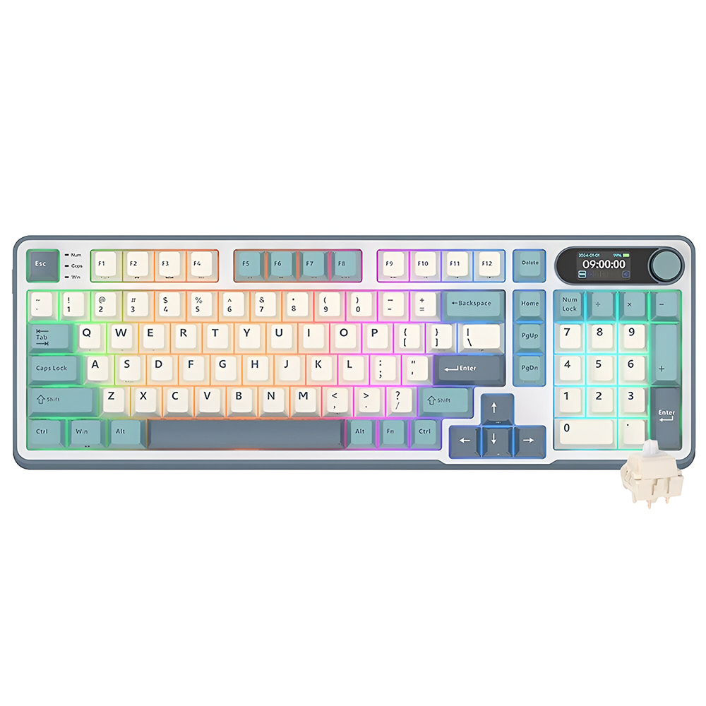 Teclado Gamer Mecânico Royal Kludge RKS98 Wireless / RGB / Chartreuse / Inglês - Light Cloud