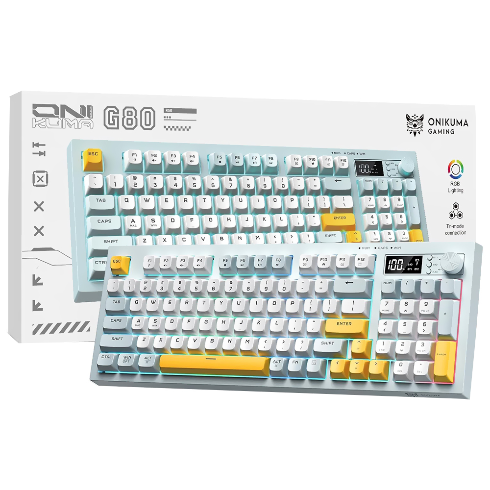 Teclado Gamer Onikuma G80 Wireless / RGB / Inglês - Azul / Branco